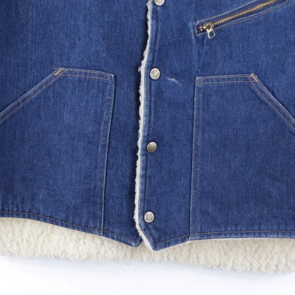 Vintage Faux Shearling Denim Jean Vest Jacket USA - Picture 3 of 9